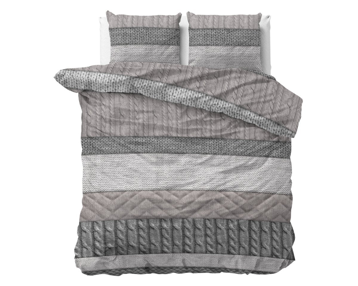 100% Flannel Cotton Duvet Cover Set Elin | Taupe | Single - 140cm (W) x 220cm (L) - The Bedding & Blankets Store