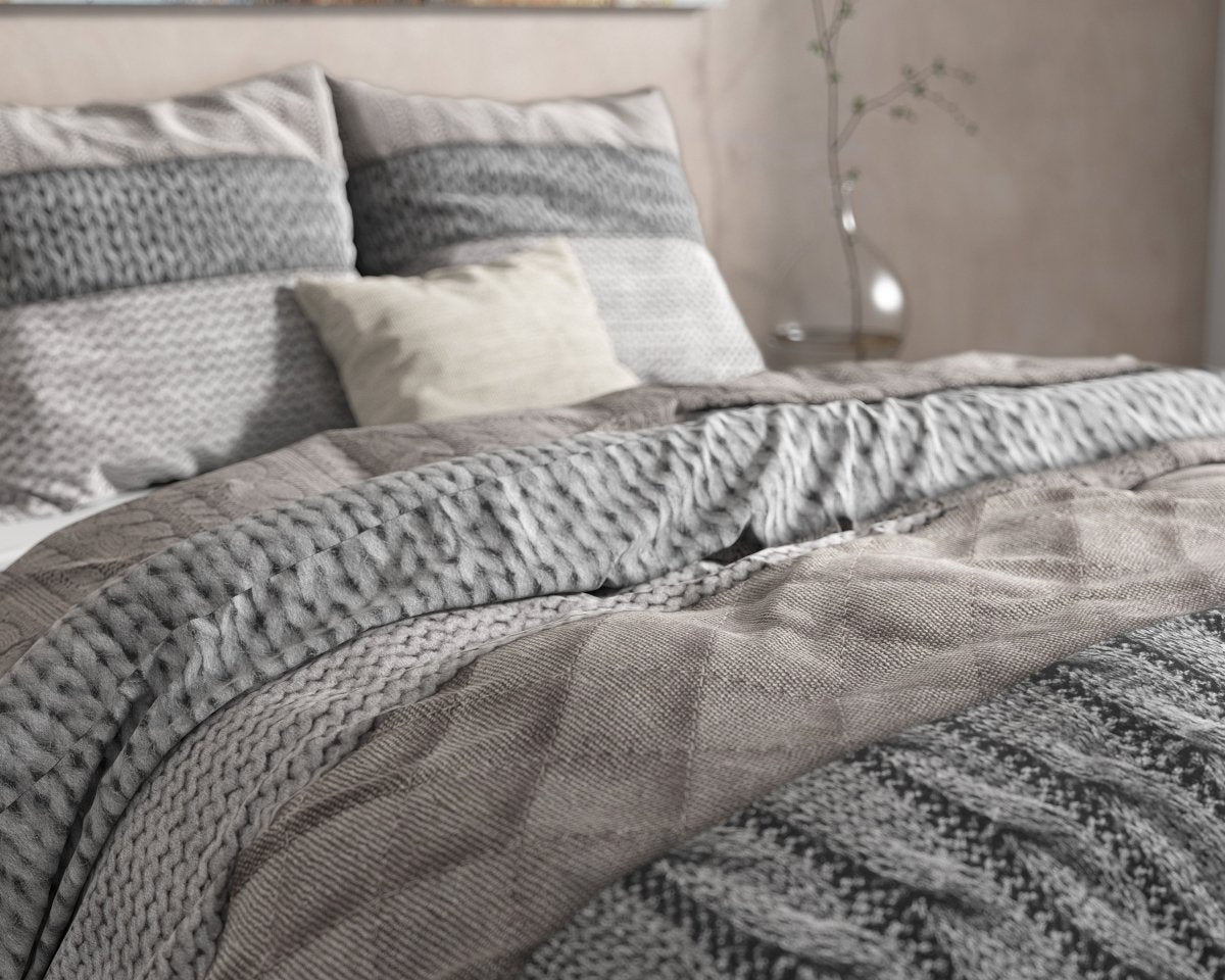 100% Flannel Cotton Duvet Cover Set Elin | Taupe | Single - 140cm (W) x 220cm (L) - The Bedding & Blankets Store