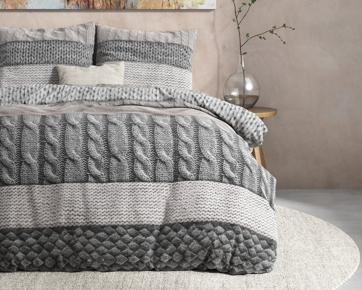 100% Flannel Cotton Duvet Cover Set Elin | Taupe | Single - 140cm (W) x 220cm (L) - The Bedding & Blankets Store