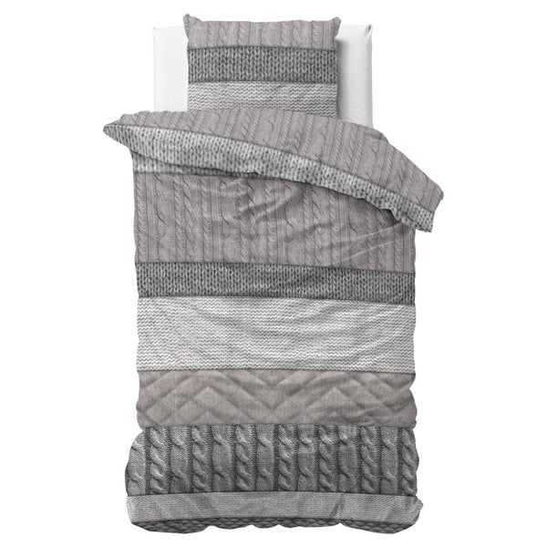 100% Flannel Cotton Duvet Cover Set Elin | Taupe | Single - 140cm (W) x 220cm (L) - The Bedding & Blankets Store