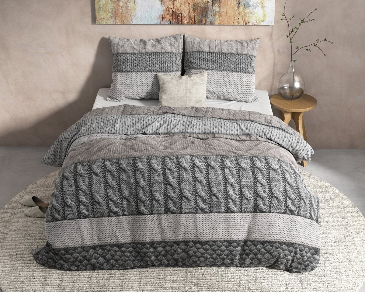 100% Flannel Cotton Duvet Cover Set Elin | Taupe | Single - 140cm (W) x 220cm (L) - The Bedding & Blankets Store