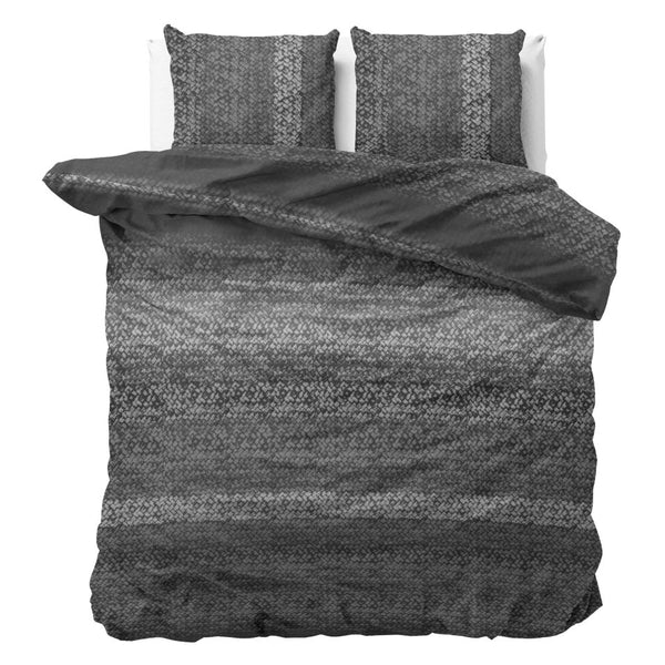 100% Flannel Cotton Duvet Cover Set Gradient Knits | Anthracite | Single - 140cm (W) x 220cm (L) - The Bedding & Blankets Store