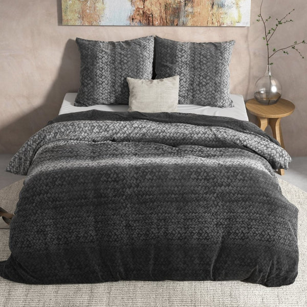 100% Flannel Cotton Duvet Cover Set Gradient Knits | Anthracite | Single - 140cm (W) x 220cm (L) - The Bedding & Blankets Store