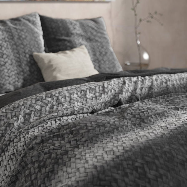 100% Flannel Cotton Duvet Cover Set Gradient Knits | Anthracite | Single - 140cm (W) x 220cm (L) - The Bedding & Blankets Store