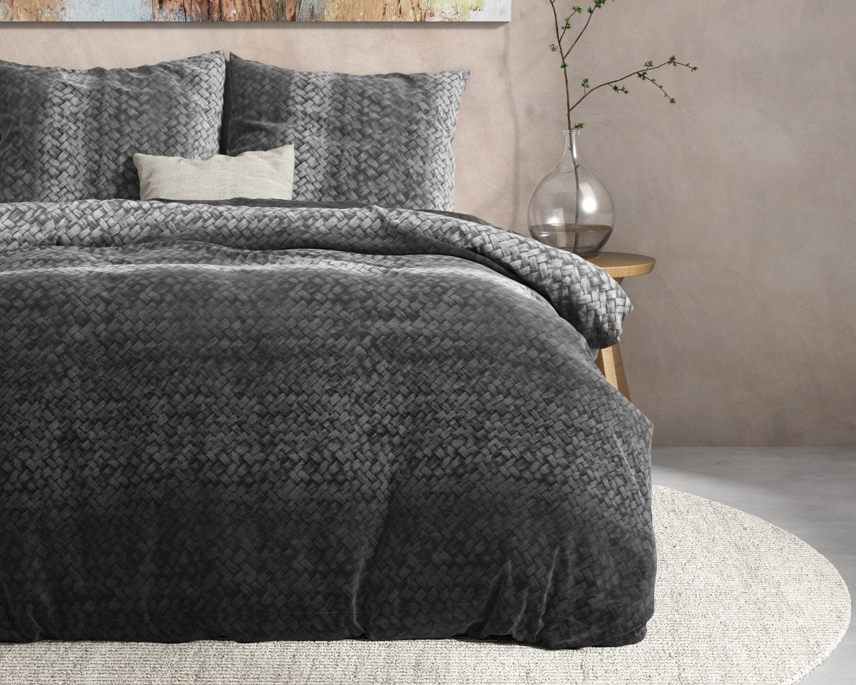 100% Flannel Cotton Duvet Cover Set Gradient Knits | Anthracite | Single - 140cm (W) x 220cm (L) - The Bedding & Blankets Store