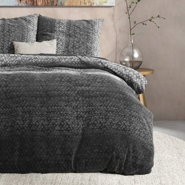 100% Flannel Cotton Duvet Cover Set Gradient Knits | Anthracite | Single - 140cm (W) x 220cm (L) - The Bedding & Blankets Store