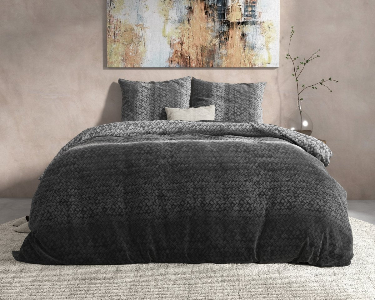 100% Flannel Cotton Duvet Cover Set Gradient Knits | Anthracite | Single - 140cm (W) x 220cm (L) - The Bedding & Blankets Store