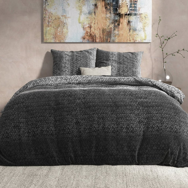 100% Flannel Cotton Duvet Cover Set Gradient Knits | Anthracite | Single - 140cm (W) x 220cm (L) - The Bedding & Blankets Store