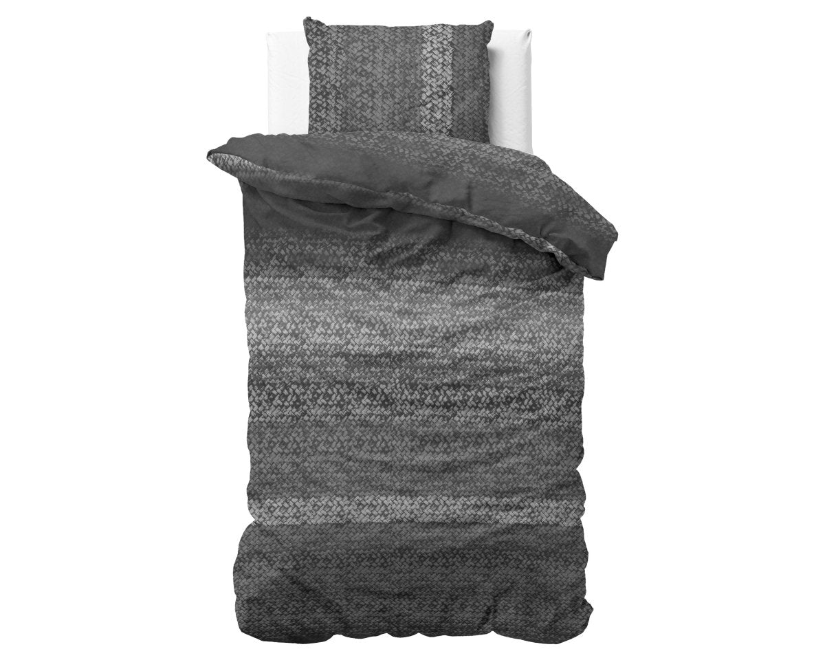 100% Flannel Cotton Duvet Cover Set Gradient Knits | Anthracite | Single - 140cm (W) x 220cm (L) - The Bedding & Blankets Store