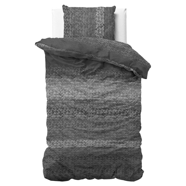 100% Flannel Cotton Duvet Cover Set Gradient Knits | Anthracite | Single - 140cm (W) x 220cm (L) - The Bedding & Blankets Store