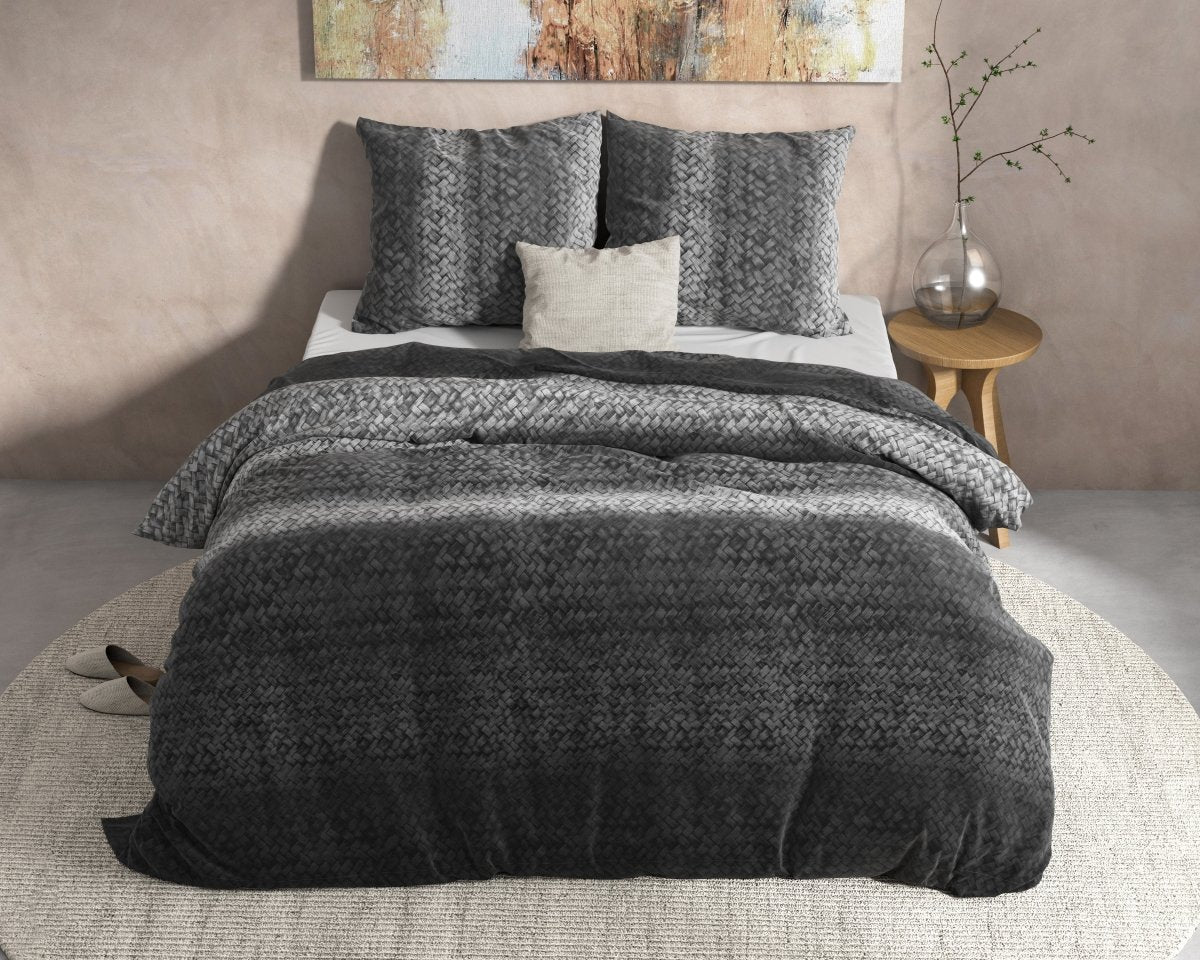 100% Flannel Cotton Duvet Cover Set Gradient Knits | Anthracite | Single - 140cm (W) x 220cm (L) - The Bedding & Blankets Store