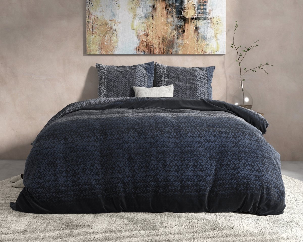 100% Flannel Cotton Duvet Cover Set Gradient Knits | Blue | Single - 140cm (W) x 220cm (L) - The Bedding & Blankets Store