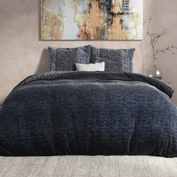 100% Flannel Cotton Duvet Cover Set Gradient Knits | Blue | Single - 140cm (W) x 220cm (L) - The Bedding & Blankets Store