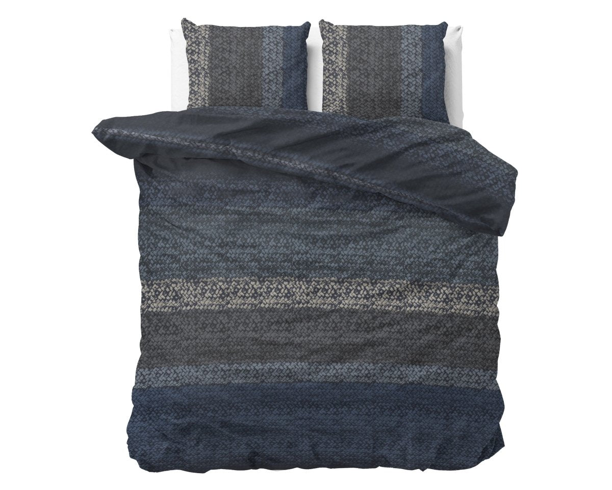 100% Flannel Cotton Duvet Cover Set Gradient Knits | Blue | Single - 140cm (W) x 220cm (L) - The Bedding & Blankets Store