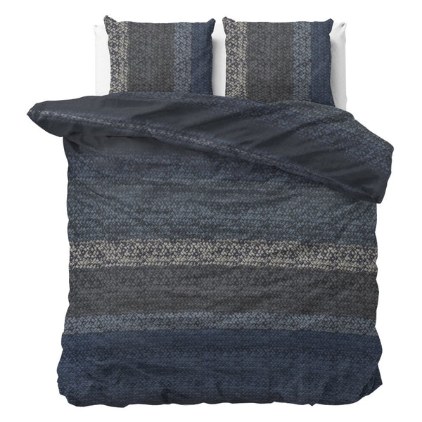 100% Flannel Cotton Duvet Cover Set Gradient Knits | Blue | Single - 140cm (W) x 220cm (L) - The Bedding & Blankets Store