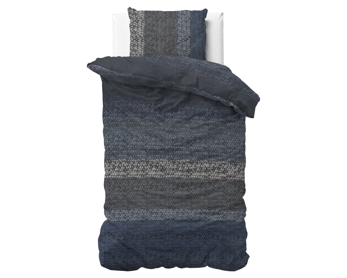 100% Flannel Cotton Duvet Cover Set Gradient Knits | Blue | Single - 140cm (W) x 220cm (L) - The Bedding & Blankets Store