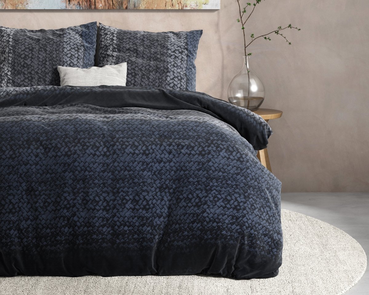 100% Flannel Cotton Duvet Cover Set Gradient Knits | Blue | Single - 140cm (W) x 220cm (L) - The Bedding & Blankets Store