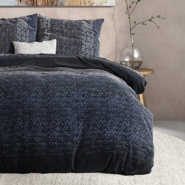 100% Flannel Cotton Duvet Cover Set Gradient Knits | Blue | Single - 140cm (W) x 220cm (L) - The Bedding & Blankets Store