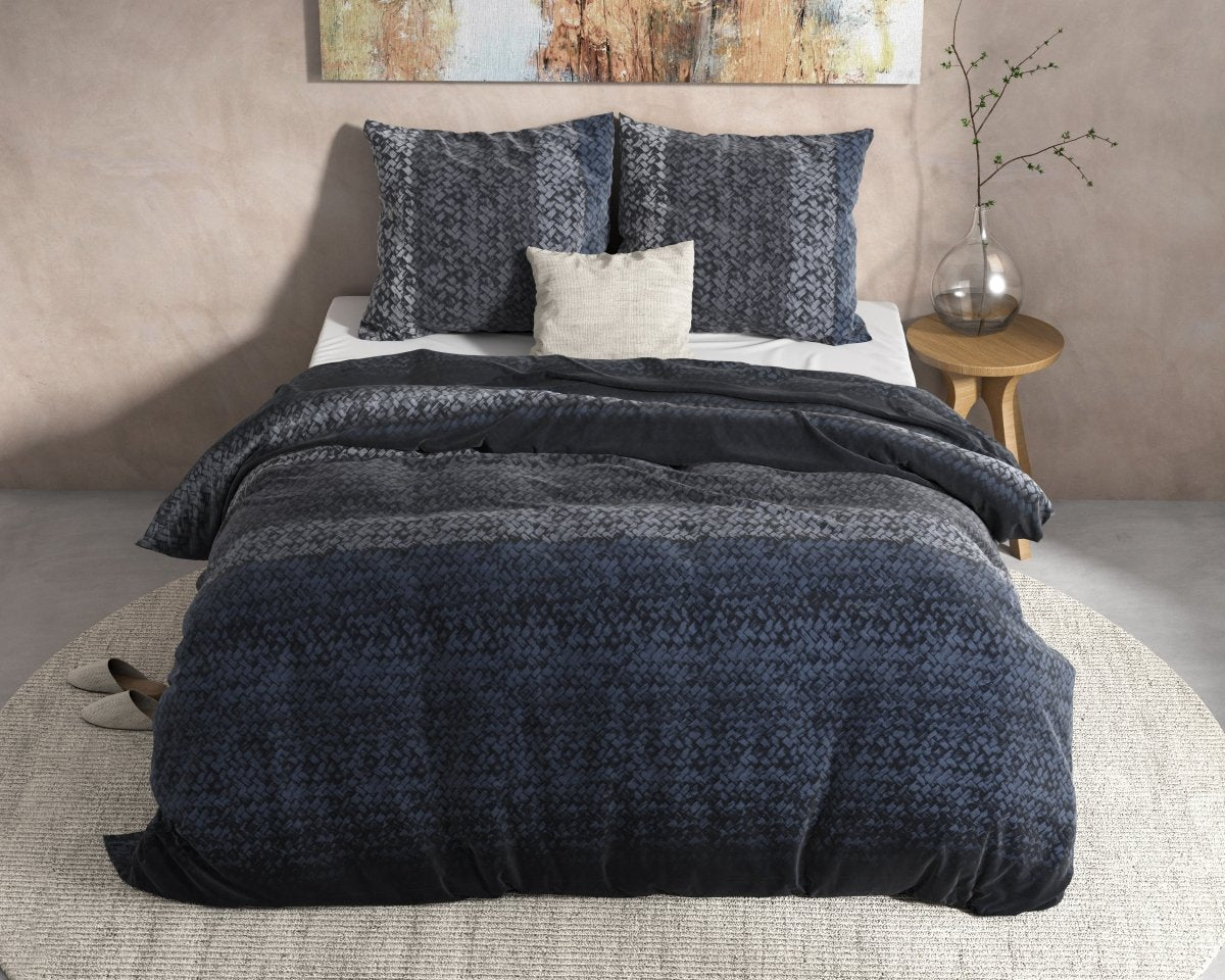100% Flannel Cotton Duvet Cover Set Gradient Knits | Blue | Single - 140cm (W) x 220cm (L) - The Bedding & Blankets Store