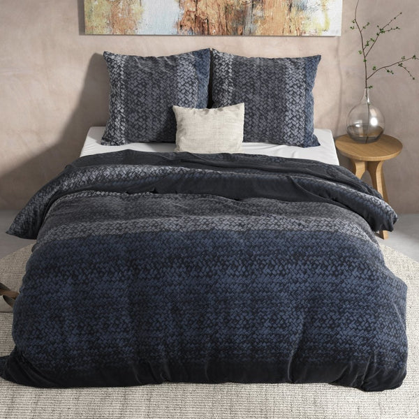 100% Flannel Cotton Duvet Cover Set Gradient Knits | Blue | Single - 140cm (W) x 220cm (L) - The Bedding & Blankets Store