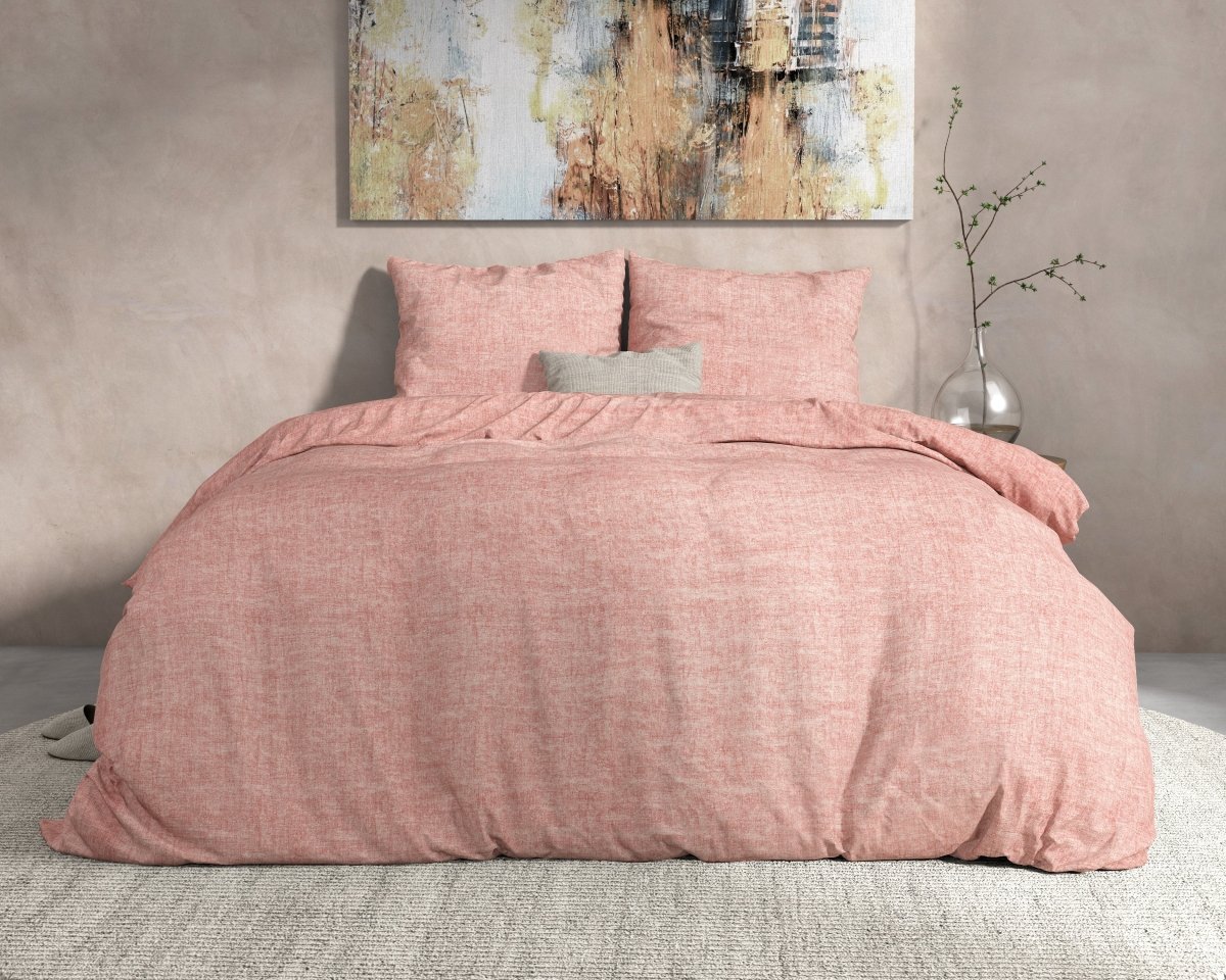100% Flannel Cotton Duvet Cover Set Leo | Pink | Double - 200cm (W) x 220cm (L) - The Bedding & Blankets Store