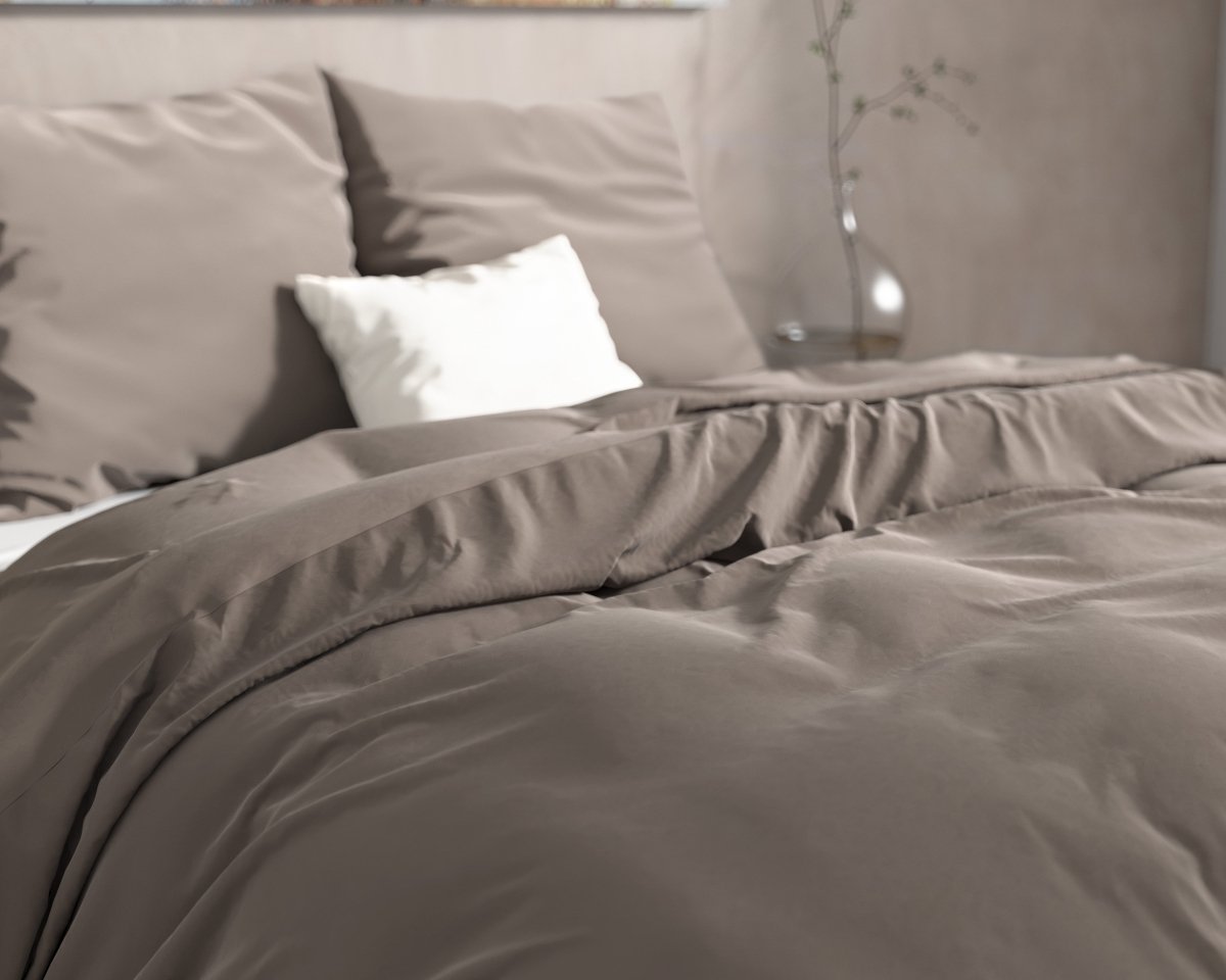 100% Flannel Cotton Duvet Cover Set Mendez | Taupe | Single - 140cm (W) x 220cm (L) - The Bedding & Blankets Store