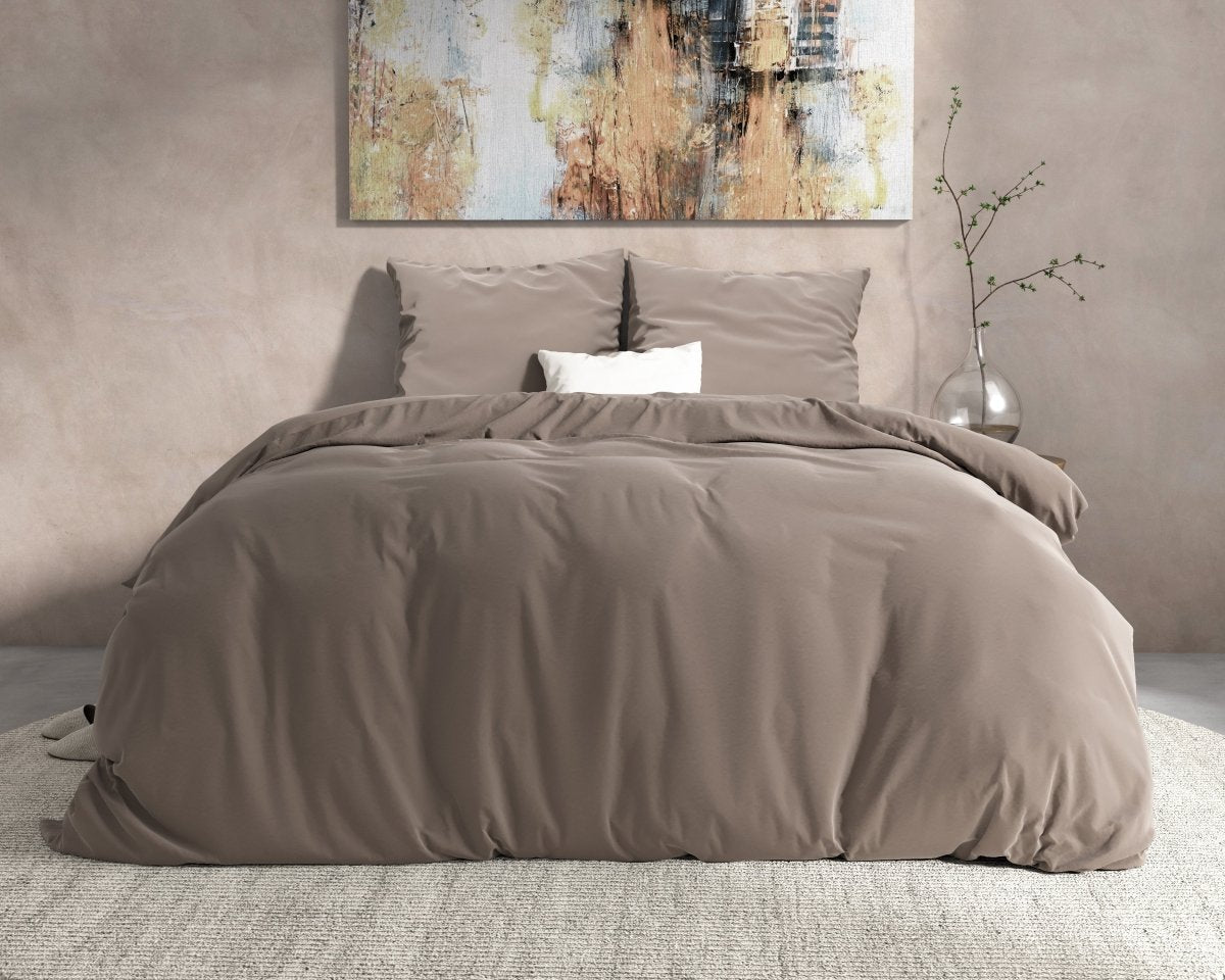 100% Flannel Cotton Duvet Cover Set Mendez | Taupe | Single - 140cm (W) x 220cm (L) - The Bedding & Blankets Store