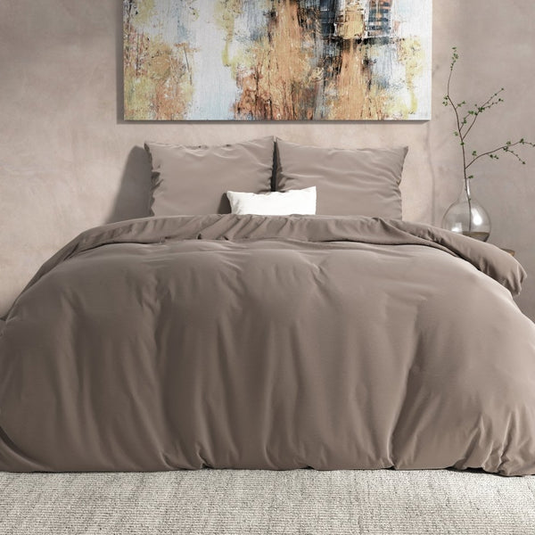 100% Flannel Cotton Duvet Cover Set Mendez | Taupe | Single - 140cm (W) x 220cm (L) - The Bedding & Blankets Store