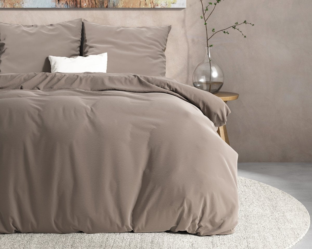 100% Flannel Cotton Duvet Cover Set Mendez | Taupe | Single - 140cm (W) x 220cm (L) - The Bedding & Blankets Store