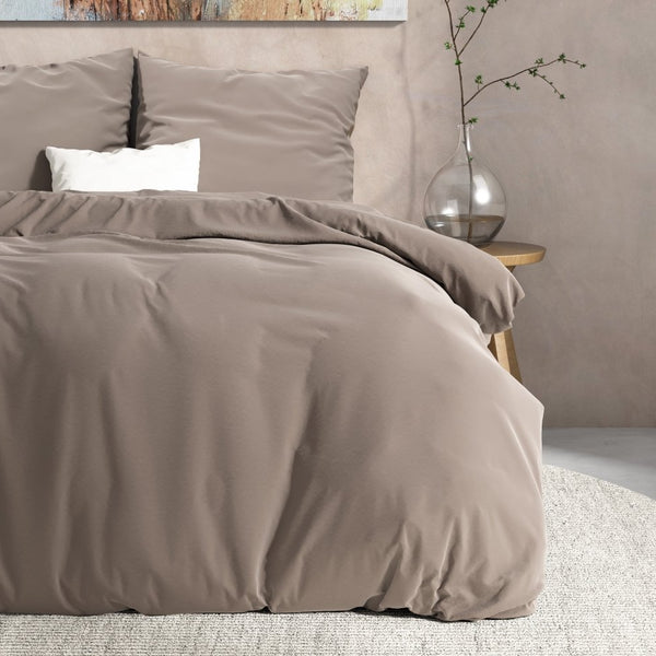100% Flannel Cotton Duvet Cover Set Mendez | Taupe | Single - 140cm (W) x 220cm (L) - The Bedding & Blankets Store