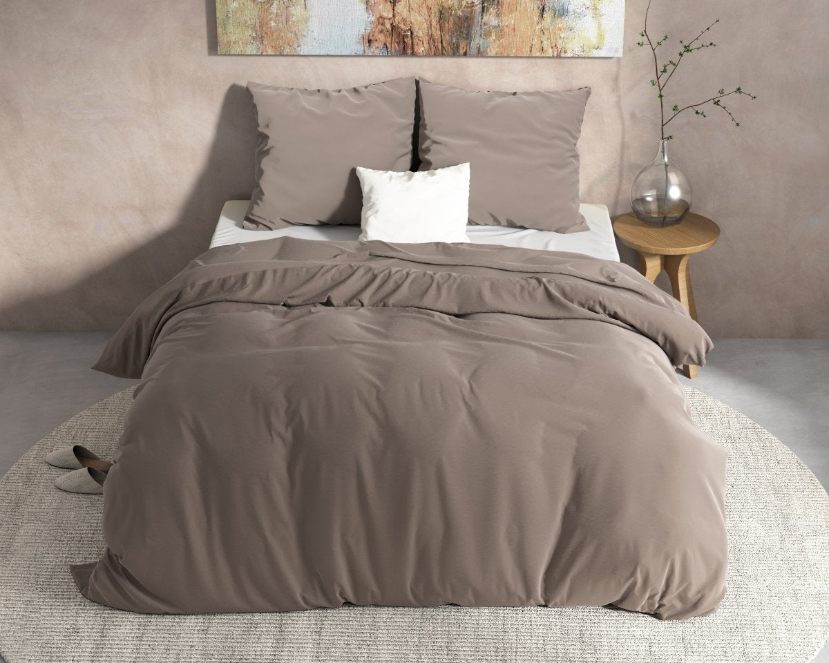 100% Flannel Cotton Duvet Cover Set Mendez | Taupe | Single - 140cm (W) x 220cm (L) - The Bedding & Blankets Store