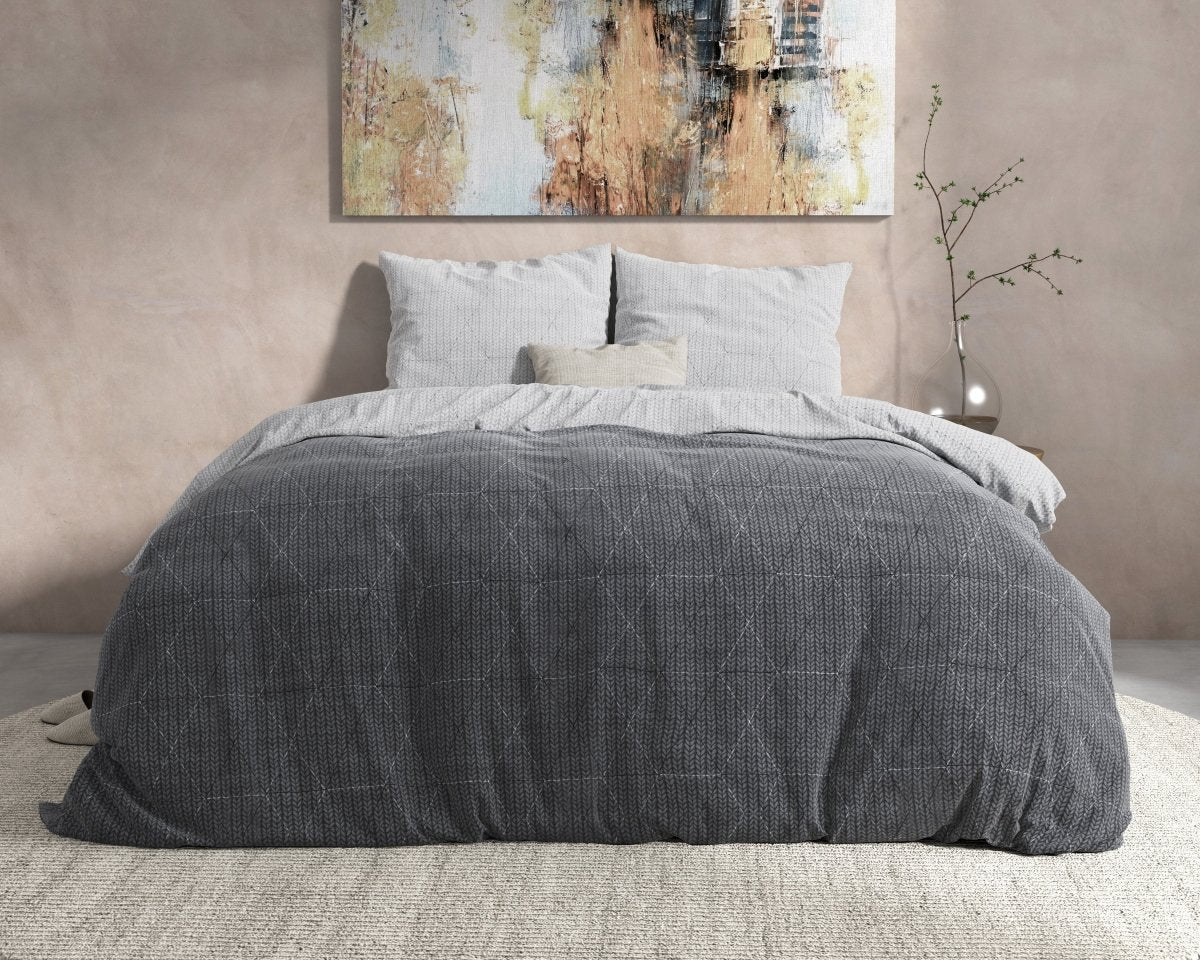 100% Flannel Cotton Duvet Cover Set Quinn | Anthracite | Single - 140cm (W) x 220cm (L) - The Bedding & Blankets Store