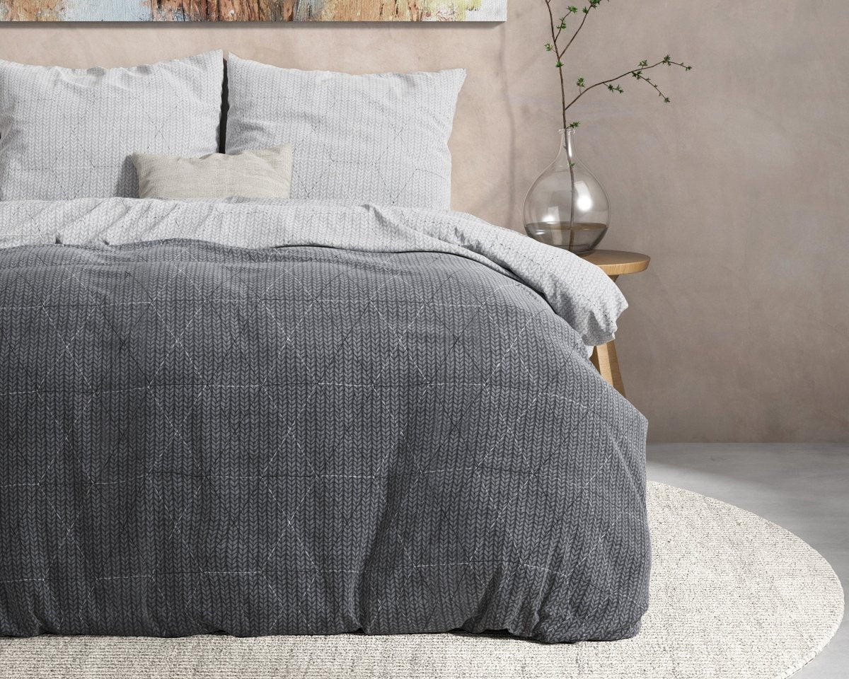 100% Flannel Cotton Duvet Cover Set Quinn | Anthracite | Single - 140cm (W) x 220cm (L) - The Bedding & Blankets Store