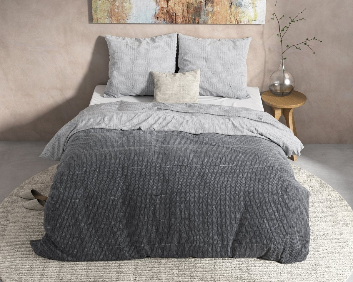 100% Flannel Cotton Duvet Cover Set Quinn | Anthracite | Single - 140cm (W) x 220cm (L) - The Bedding & Blankets Store
