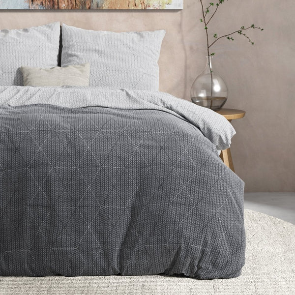 100% Flannel Cotton Duvet Cover Set Quinn | Anthracite | Single - 140cm (W) x 220cm (L) - The Bedding & Blankets Store