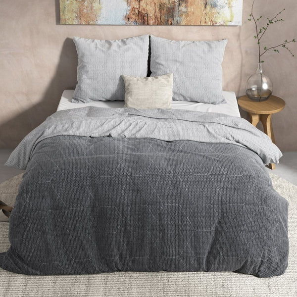 100% Flannel Cotton Duvet Cover Set Quinn | Anthracite | Single - 140cm (W) x 220cm (L) - The Bedding & Blankets Store