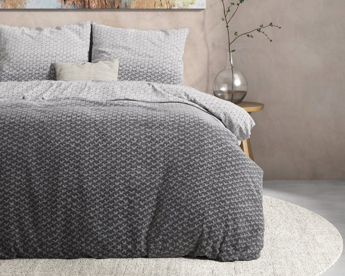 100% Flannel Cotton Duvet Cover Set Tamar | Grey | Double - 200cm (W) x 220cm (L) - The Bedding & Blankets Store
