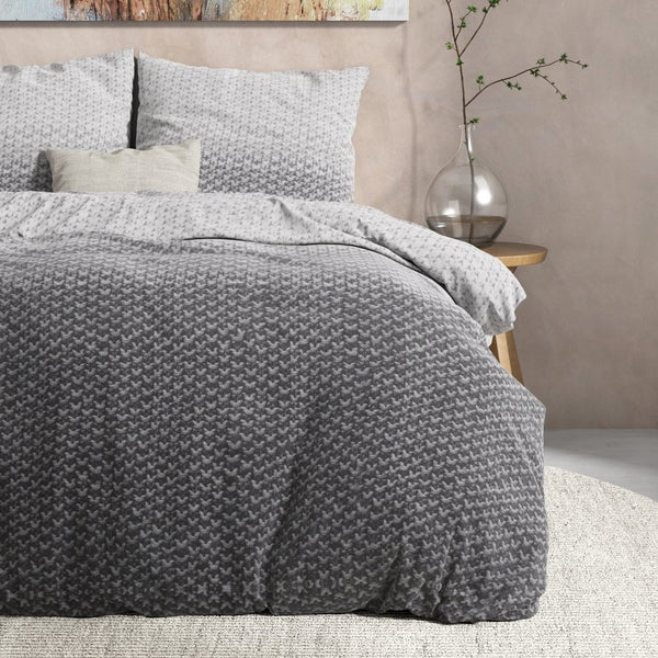 100% Flannel Cotton Duvet Cover Set Tamar | Grey | Double - 200cm (W) x 220cm (L) - The Bedding & Blankets Store