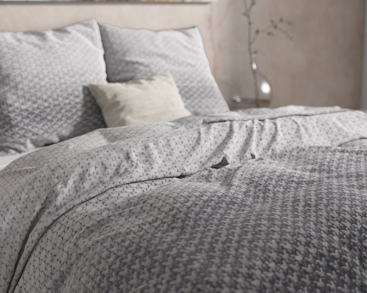 100% Flannel Cotton Duvet Cover Set Tamar | Grey | Double - 200cm (W) x 220cm (L) - The Bedding & Blankets Store