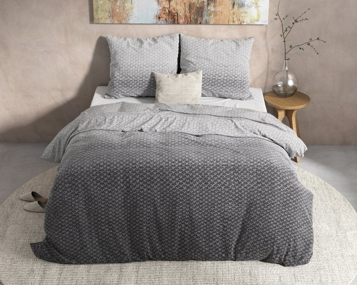 100% Flannel Cotton Duvet Cover Set Tamar | Grey | Single - 140cm (W) x 220cm (L) - The Bedding & Blankets Store