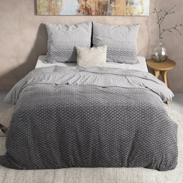 100% Flannel Cotton Duvet Cover Set Tamar | Grey | Single - 140cm (W) x 220cm (L) - The Bedding & Blankets Store