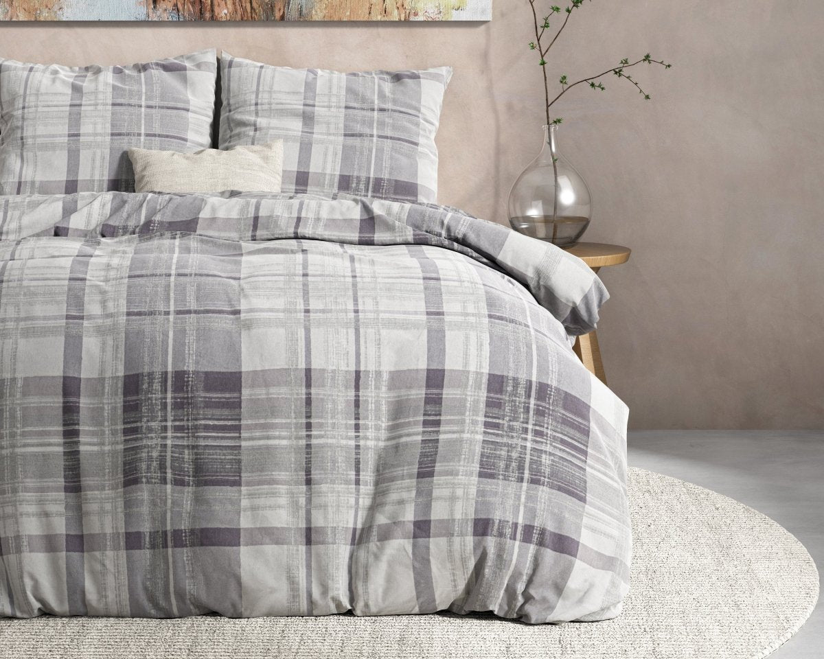 100% Flannel Cotton Duvet Cover Set Theotis | Grey | King - 240cm (W) x 220cm (L) - The Bedding & Blankets Store