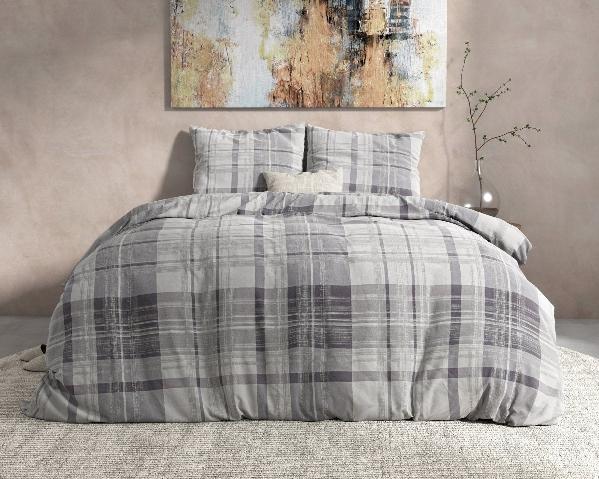 100% Flannel Cotton Duvet Cover Set Theotis | Grey | King - 240cm (W) x 220cm (L) - The Bedding & Blankets Store