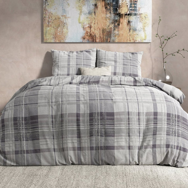 100% Flannel Cotton Duvet Cover Set Theotis | Grey | King - 240cm (W) x 220cm (L) - The Bedding & Blankets Store