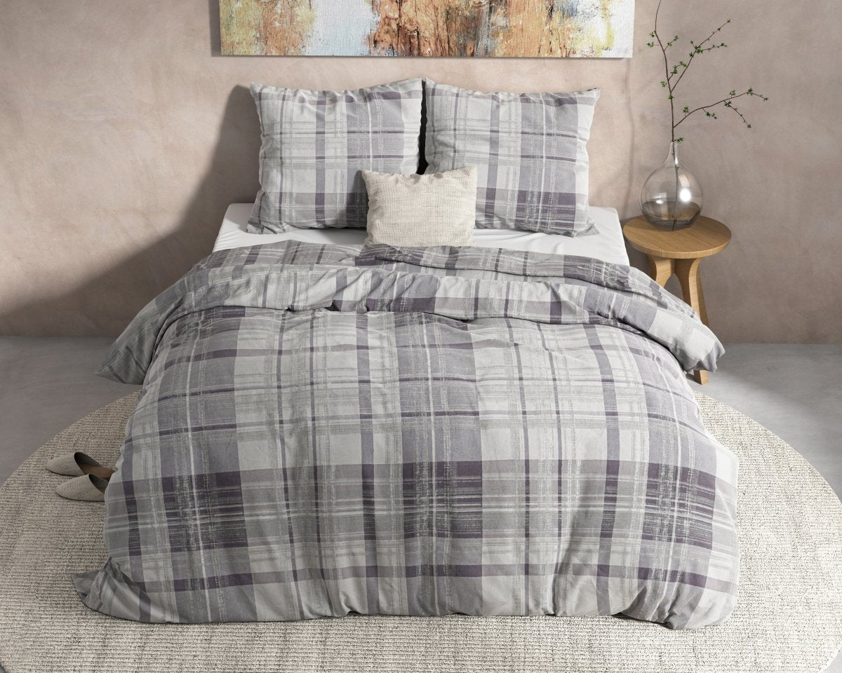100% Flannel Cotton Duvet Cover Set Theotis | Grey | King - 240cm (W) x 220cm (L) - The Bedding & Blankets Store