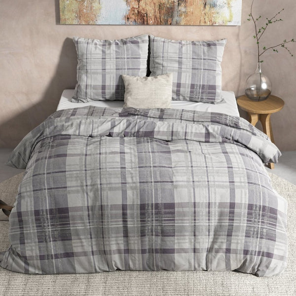 100% Flannel Cotton Duvet Cover Set Theotis | Grey | King - 240cm (W) x 220cm (L) - The Bedding & Blankets Store