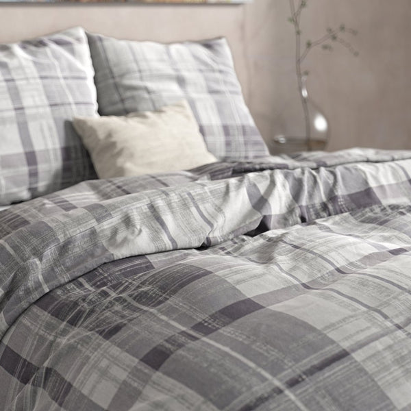 100% Flannel Cotton Duvet Cover Set Theotis | Grey | King - 240cm (W) x 220cm (L) - The Bedding & Blankets Store