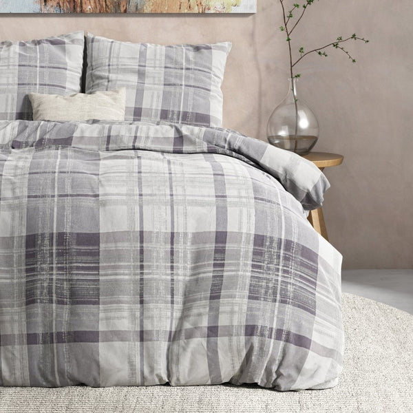 100% Flannel Cotton Duvet Cover Set Theotis | Grey | King - 240cm (W) x 220cm (L) - The Bedding & Blankets Store