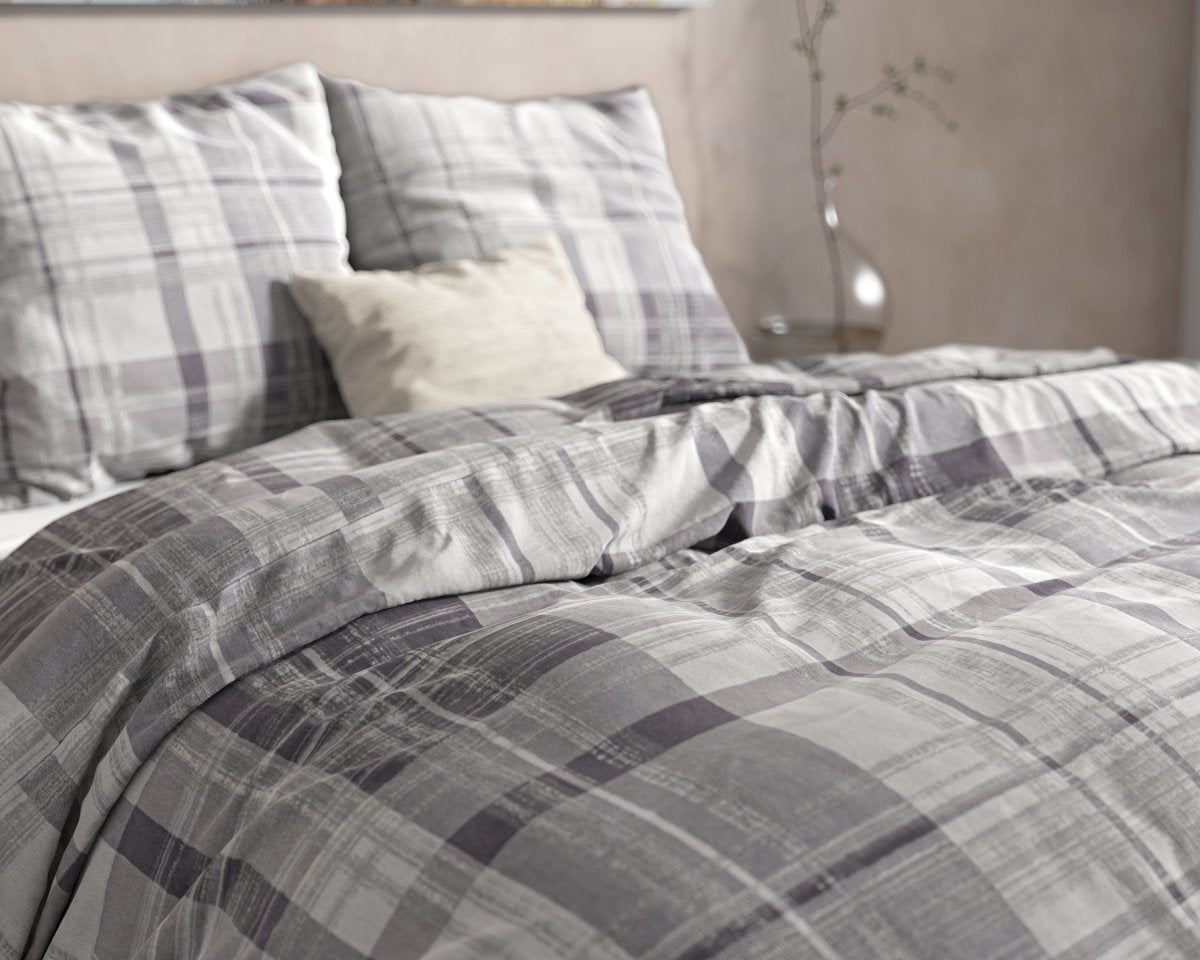 100% Flannel Cotton Duvet Cover Set Theotis | Grey | King - 240cm (W) x 220cm (L) - The Bedding & Blankets Store
