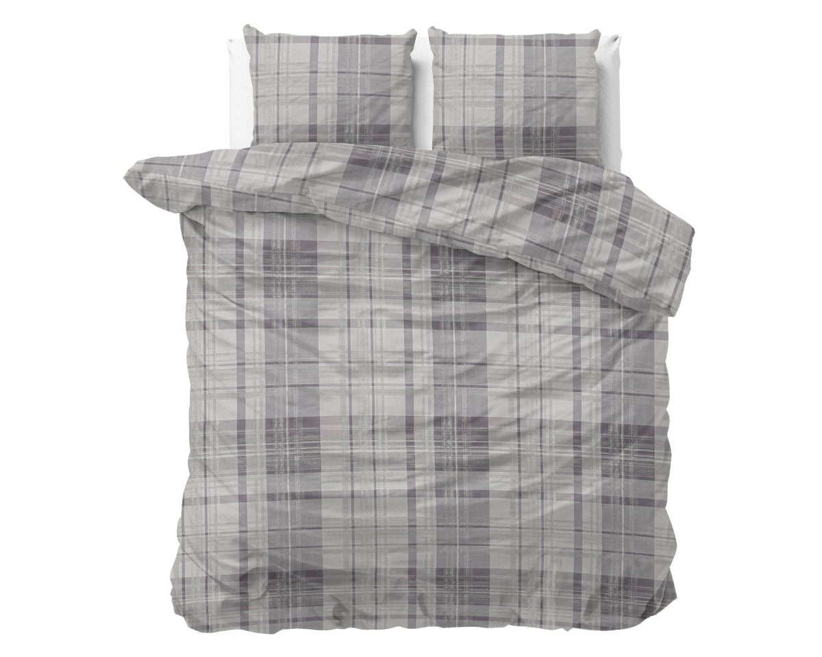 100% Flannel Cotton Duvet Cover Set Theotis | Grey | King - 240cm (W) x 220cm (L) - The Bedding & Blankets Store